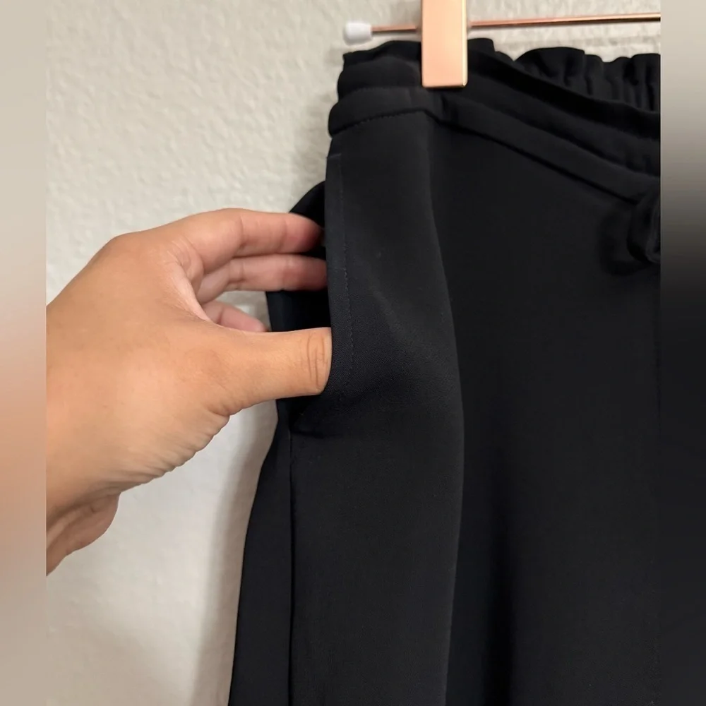 A.L.C. Black Straight Leg Pants with Front Tie and Ankle Zippers